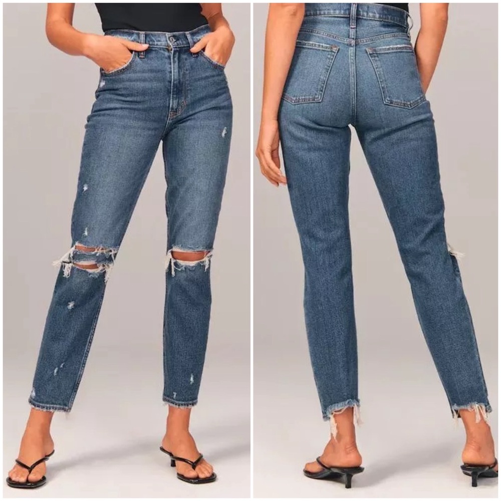 Abercrombie & Fitch High Rise Mom Jean size 25 / 0s distressed ankle denim.   l5